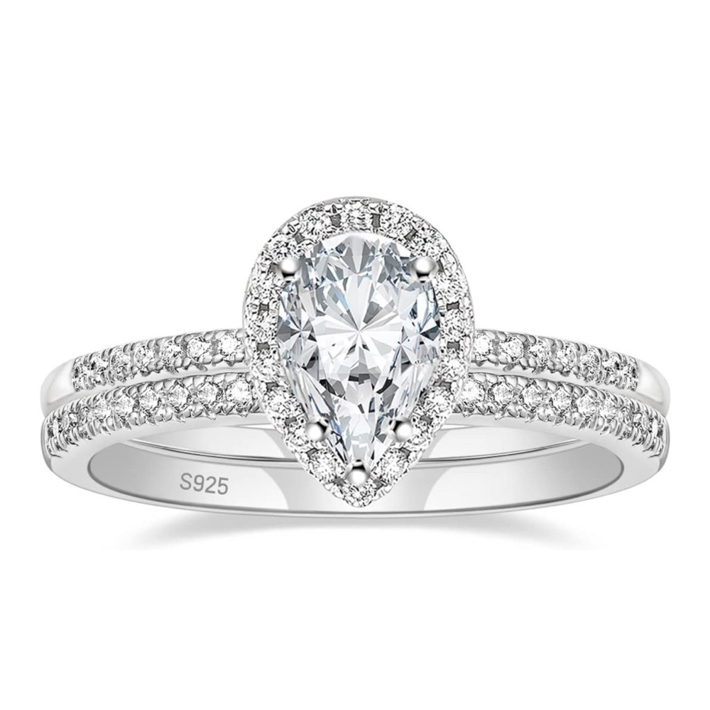 1.5CT 925 Sterling Silver Wedding Band Ring Set Cubic Zirconia Solitaire
